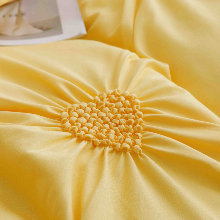 Lenjerie de Pat Dublu, Bumbac Finet, Inimi Brodate, Galben, 6 piese Jojo C574 [4]