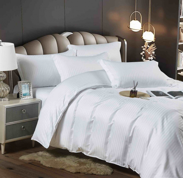 Lenjerie de pat dublu Damasc 6 piese, Cearceaf Normal, Alba C359 [2]