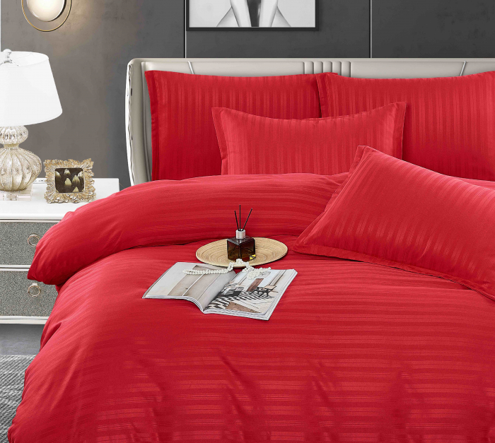 Lenjerie de pat dublu Damasc 6 piese, Cearceaf Normal,Rosie C353 [3]