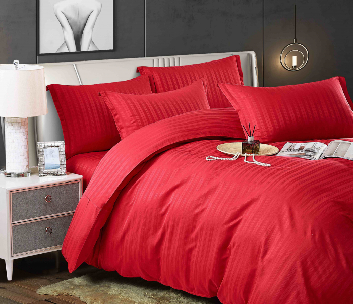 Lenjerie de pat dublu Damasc 6 piese, Cearceaf Normal,Rosie C353 [2]