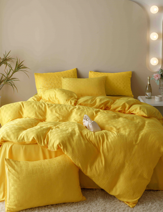 Lenjerie de pat dublu, Jacquard Finet, Galben, 6 piese Jojo C295 [1]