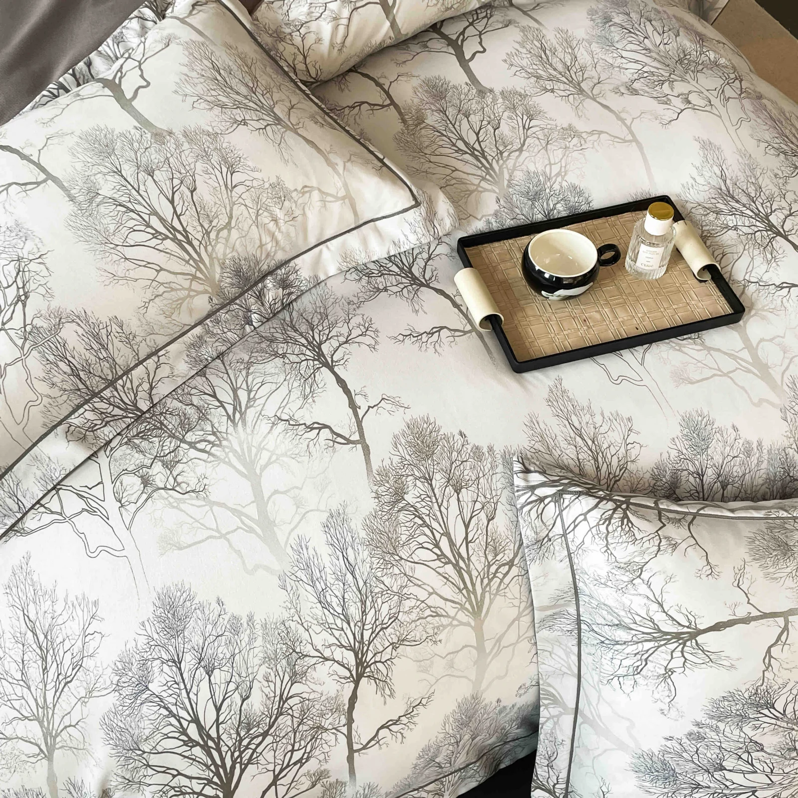 Lenjerie de Pat Dublu, Model Lux, Cutie Cadou, 6 Piese, Cearceaf cu Elastic, Bumbac Finet DH032 [6]