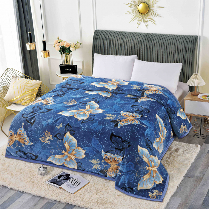 Patura Cocolino, Pat 2 Persoane, 200x230 cm, Albastru Fluturi C591 [1]