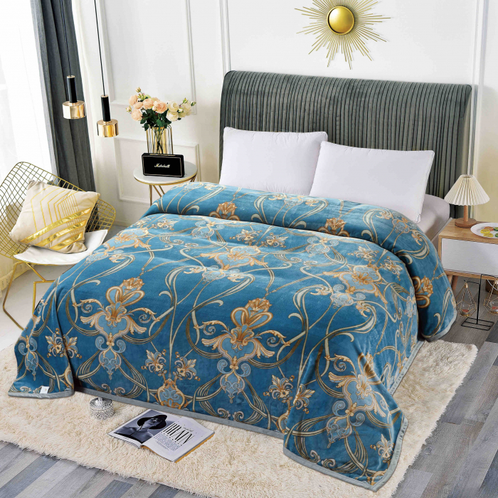 Patura Cocolino, Pat 2 Persoane, 200x230 cm, Verde cu Auriu C593 [1]