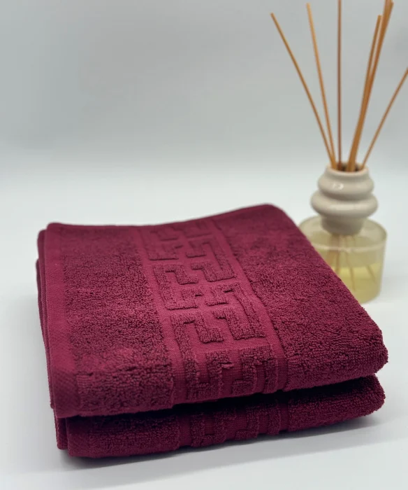 Set 2 Prosoape Bumbac 500 gr/mp, 50x90 cm, Dunga Greceasca, Grena C1123 [1]