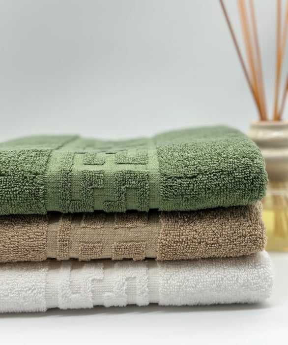 Set 3 Prosoape Bumbac 500 gr/mp, 50x90 cm, Dunga Greceasca, Alb/Bej/Verde Kaki C1187 [3]