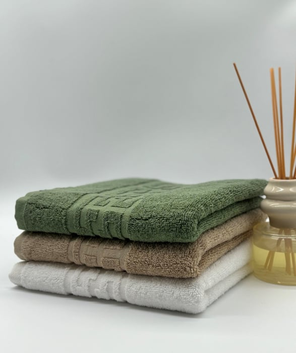 Set 3 Prosoape Bumbac 500 gr/mp, 50x90 cm, Dunga Greceasca, Alb/Bej/Verde Kaki C1187 [1]
