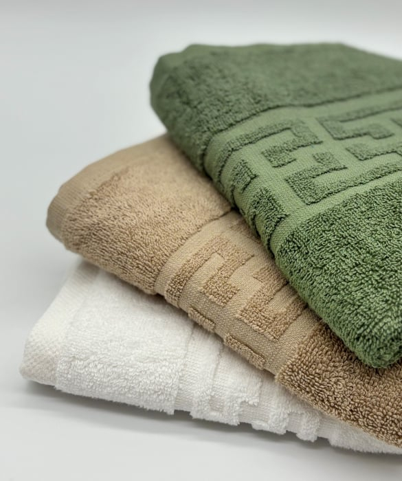 Set 3 Prosoape Bumbac 500 gr/mp, 50x90 cm, Dunga Greceasca, Alb/Bej/Verde Kaki C1187 [2]