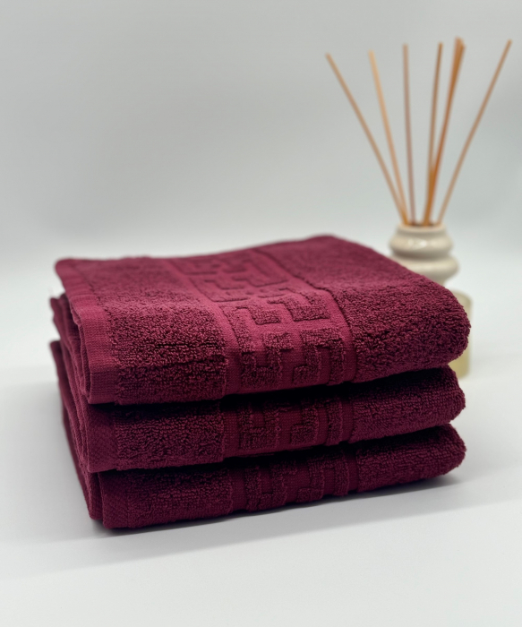 Set 3 Prosoape Bumbac 500 gr/mp, 50x90 cm, Dunga Greceasca, Grena C1130 [2]