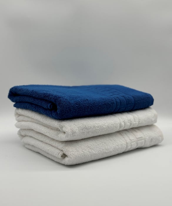 Set 3 Prosoape Bumbac 500 gr/mp, 70x130 cm, Dunga Greceasca, Alb/Albastru C1206 [1]