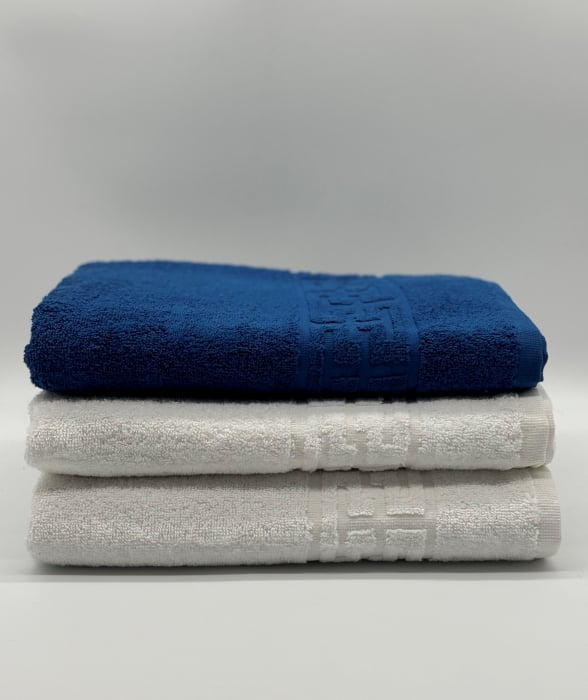 Set 3 Prosoape Bumbac 500 gr/mp, 70x130 cm, Dunga Greceasca, Alb/Albastru C1206 [2]