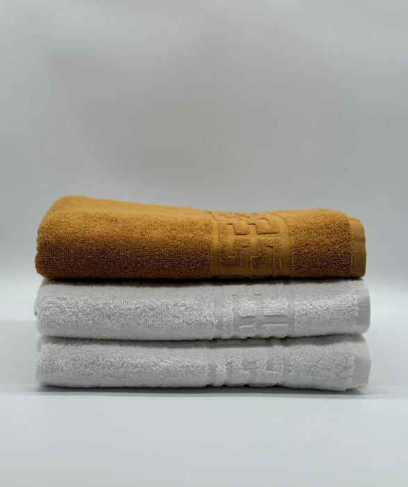 Set 3 Prosoape Bumbac 500 gr/mp, 70x130 cm, Dunga Greceasca, Alb/Galben Mustar C1201 [2]