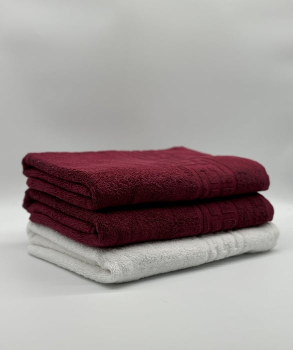 Set 3 Prosoape Bumbac 500 gr/mp, 70x130 cm, Dunga Greceasca, Alb/Grena C1217 [1]