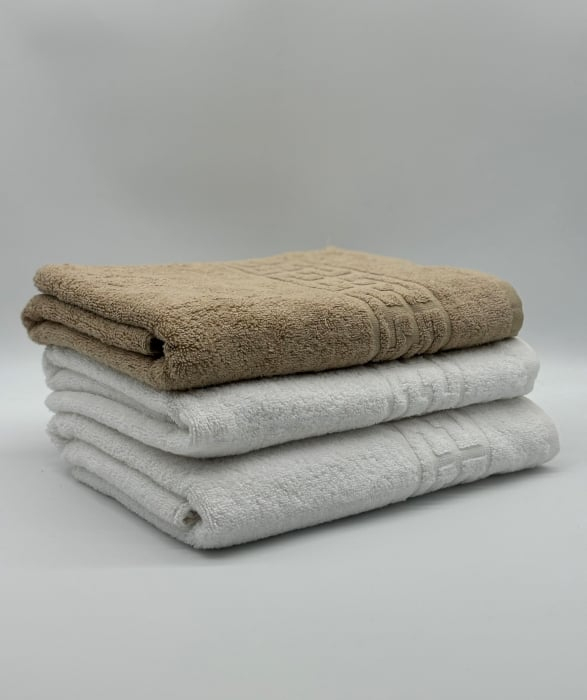 Set 3 Prosoape Bumbac 500 gr/mp, 70x130 cm, Dunga Greceasca, Alb/Maro C1215 [1]