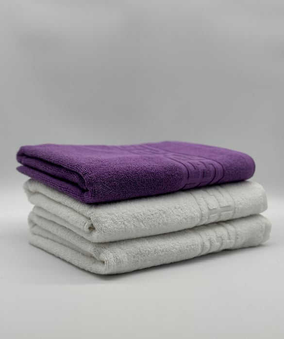 Set 3 Prosoape Bumbac 500 gr/mp, 70x130 cm, Dunga Greceasca, Alb/Mov C1202 [1]