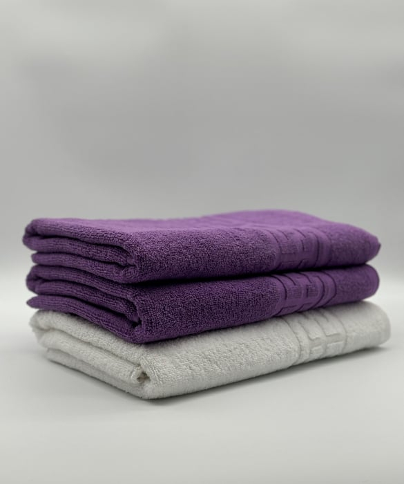 Set 3 Prosoape Bumbac 500 gr/mp, 70x130 cm, Dunga Greceasca, Alb/Mov C1203 [1]