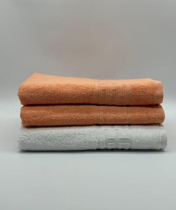 Set 3 Prosoape Bumbac 500 gr/mp, 70x130 cm, Dunga Greceasca, Alb/Portocaliu C1211 [2]