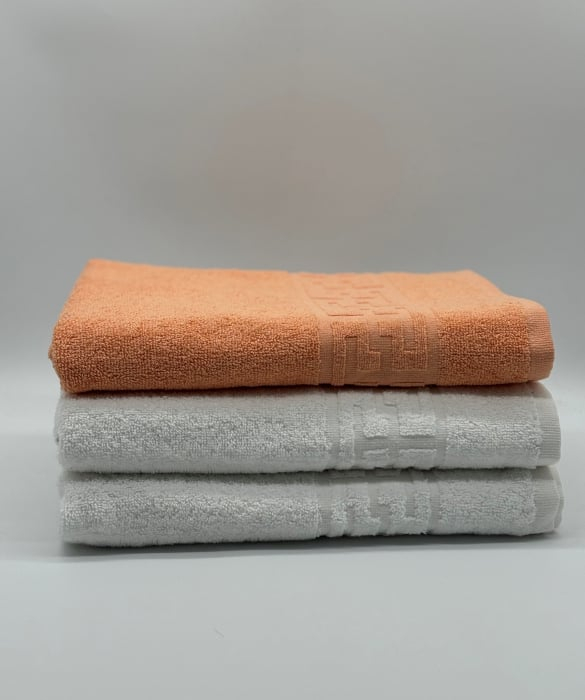 Set 3 Prosoape Bumbac 500 gr/mp, 70x130 cm, Dunga Greceasca, Alb/Portocaliu C1212 [2]