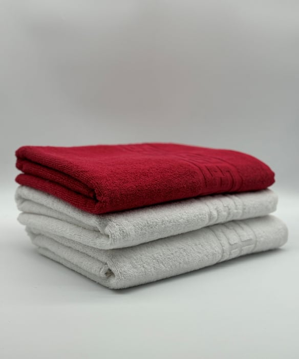 Set 3 Prosoape Bumbac 500 gr/mp, 70x130 cm, Dunga Greceasca, Alb/Rosu C1213 [1]
