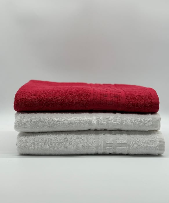 Set 3 Prosoape Bumbac 500 gr/mp, 70x130 cm, Dunga Greceasca, Alb/Rosu C1213 [2]