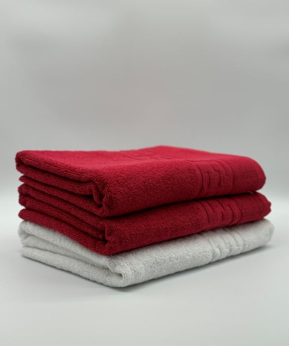 Set 3 Prosoape Bumbac 500 gr/mp, 70x130 cm, Dunga Greceasca, Alb/Rosu C1214 [1]