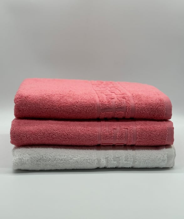 Set 3 Prosoape Bumbac 500 gr/mp, 70x130 cm, Dunga Greceasca, Alb/Roz C1209 [2]