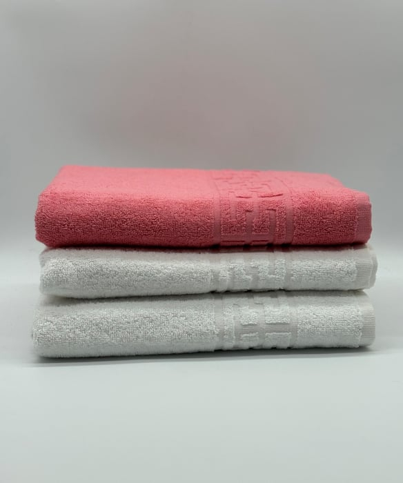 Set 3 Prosoape Bumbac 500 gr/mp, 70x130 cm, Dunga Greceasca, Alb/Roz C1210 [2]