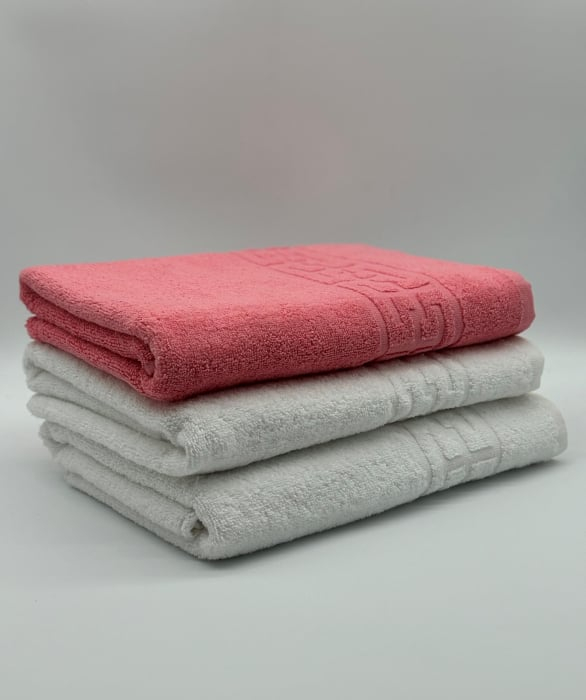Set 3 Prosoape Bumbac 500 gr/mp, 70x130 cm, Dunga Greceasca, Alb/Roz C1210 [1]