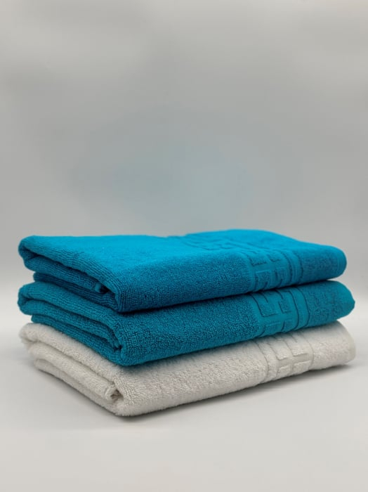 Set 3 Prosoape Bumbac 500 gr/mp, 70x130 cm, Dunga Greceasca, Alb/Turcoaz C1219 [1]