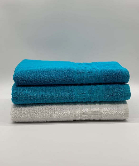 Set 3 Prosoape Bumbac 500 gr/mp, 70x130 cm, Dunga Greceasca, Alb/Turcoaz C1219 [2]