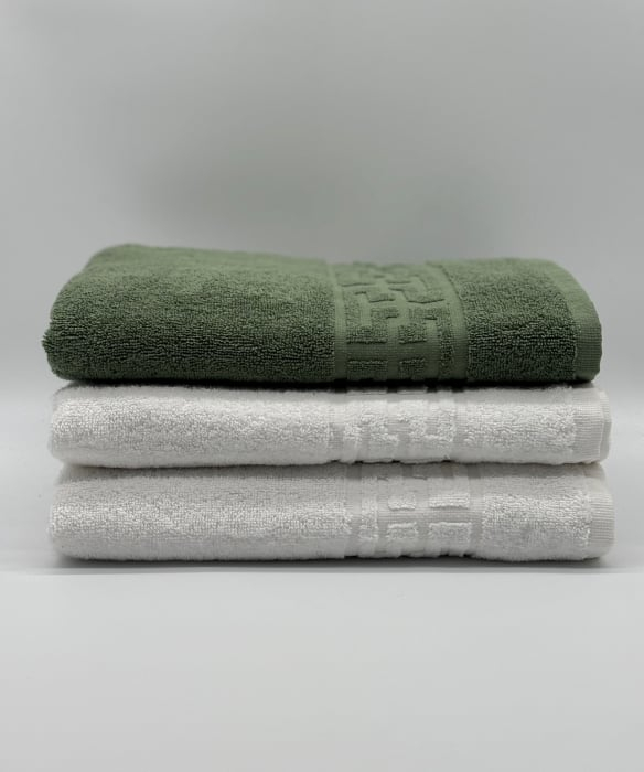Set 3 Prosoape Bumbac 500 gr/mp, 70x130 cm, Dunga Greceasca, Alb/Verde Kaki C1205 [2]