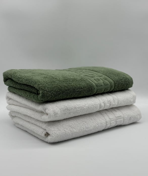 Set 3 Prosoape Bumbac 500 gr/mp, 70x130 cm, Dunga Greceasca, Alb/Verde Kaki C1205 [1]