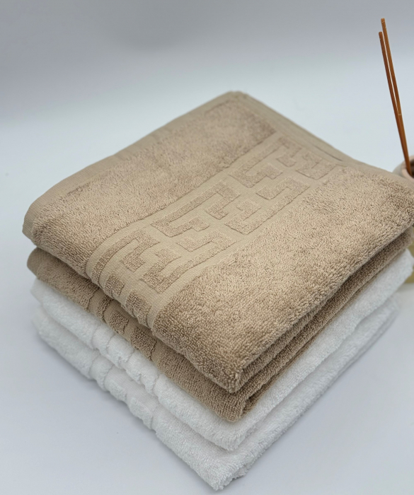 Set 4 Prosoape Bumbac 500 gr/mp, 50x90 cm, Dunga Greceasca, Alb/Bej C1153 [5]