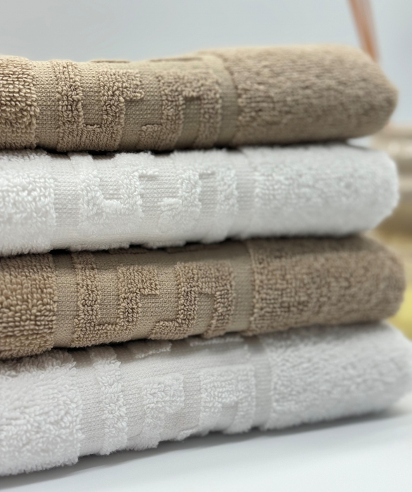 Set 4 Prosoape Bumbac 500 gr/mp, 50x90 cm, Dunga Greceasca, Alb/Bej C1153 [2]