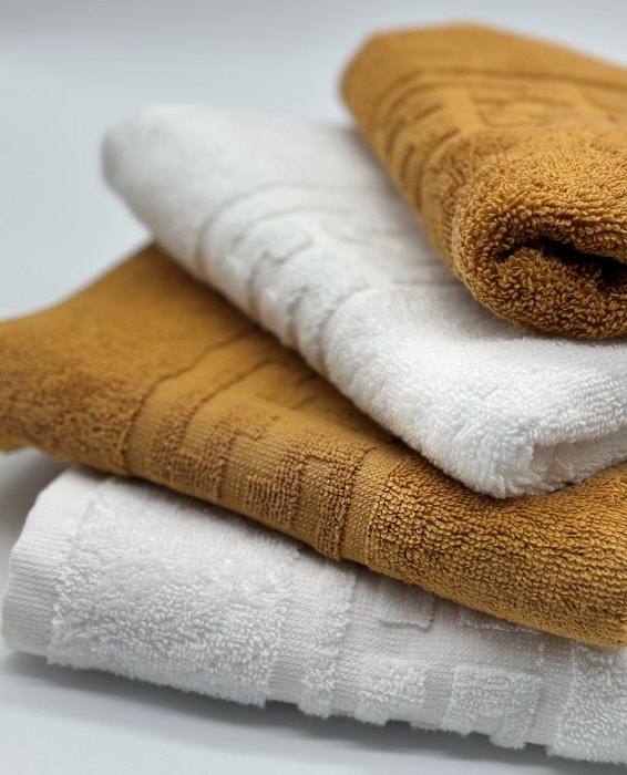 Set 4 Prosoape Bumbac 500 gr/mp, 50x90 cm, Dunga Greceasca, Alb/Galben Mustar C1151 [2]