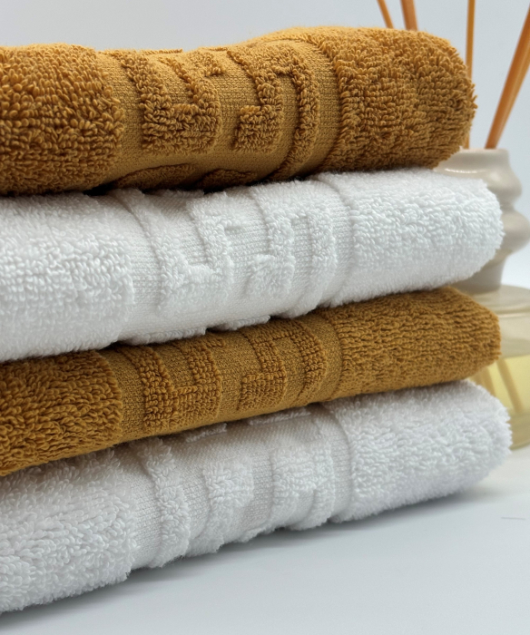 Set 4 Prosoape Bumbac 500 gr/mp, 50x90 cm, Dunga Greceasca, Alb/Galben Mustar C1151 [4]