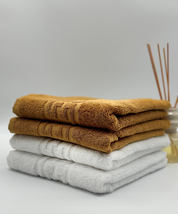 Set 4 Prosoape Bumbac 500 gr/mp, 50x90 cm, Dunga Greceasca, Alb/Galben Mustar C1151 [5]