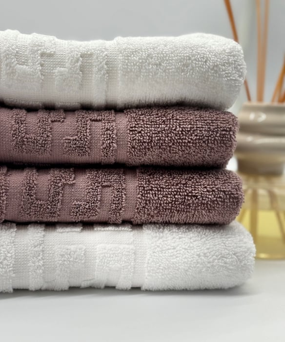 Set 4 Prosoape Bumbac 500 gr/mp, 50x90 cm, Dunga Greceasca, Alb/Maro C1157 [3]