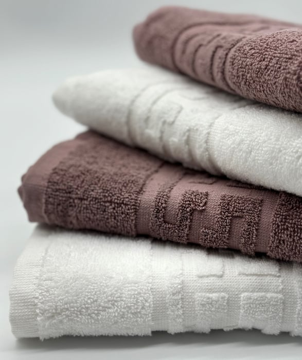 Set 4 Prosoape Bumbac 500 gr/mp, 50x90 cm, Dunga Greceasca, Alb/Maro C1157 [2]