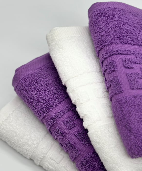 Set 4 Prosoape Bumbac 500 gr/mp, 50x90 cm, Dunga Greceasca, Alb/Mov C1158 [3]