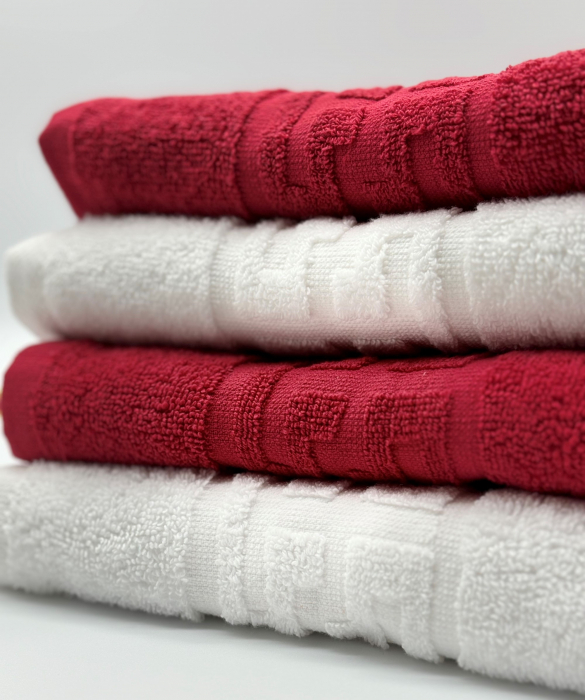 Set 4 Prosoape Bumbac 500 gr/mp, 50x90 cm, Dunga Greceasca, Alb/Rosu C1156 [3]