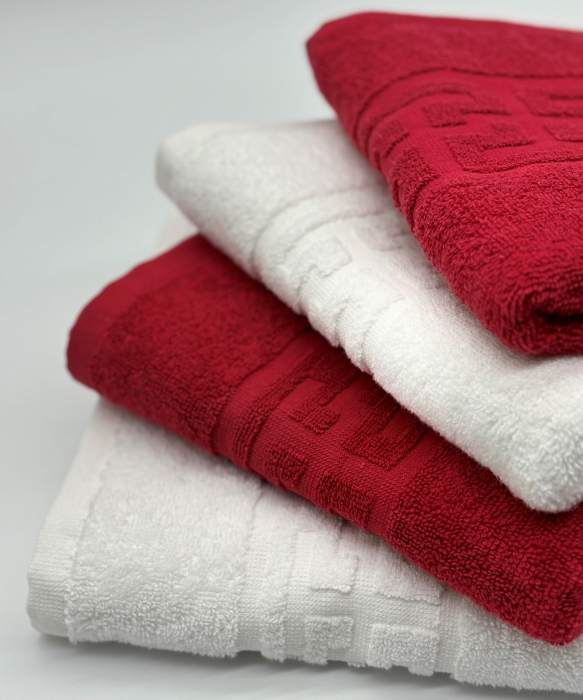 Set 4 Prosoape Bumbac 500 gr/mp, 50x90 cm, Dunga Greceasca, Alb/Rosu C1156 [2]