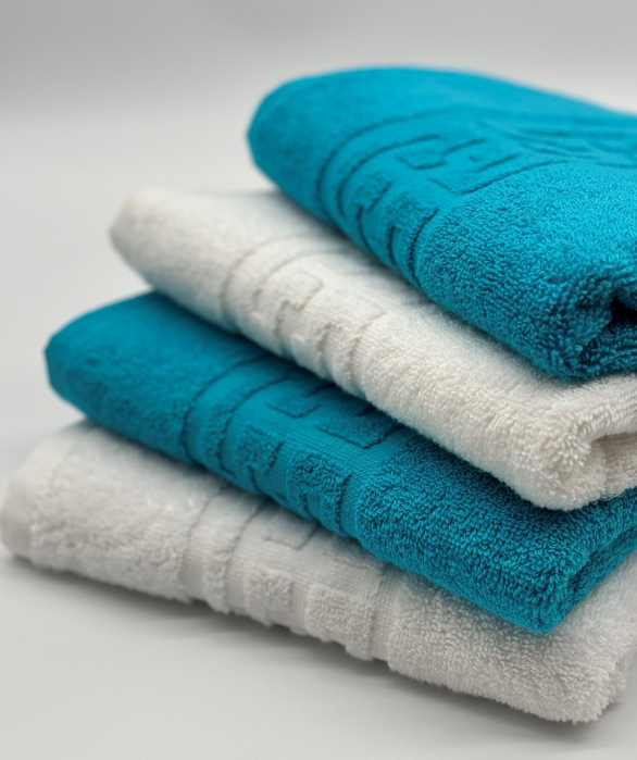 Set 4 Prosoape Bumbac 500 gr/mp, 50x90 cm, Dunga Greceasca, Alb/Turcoaz C1162 [3]