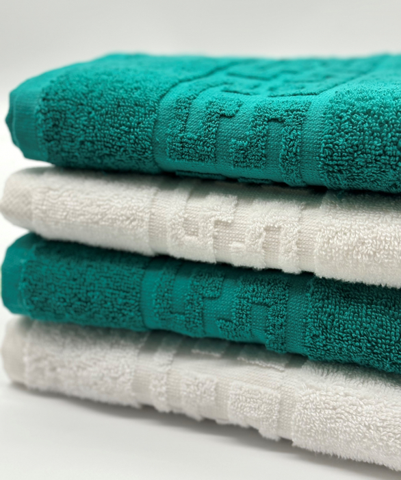 Set 4 Prosoape Bumbac 500 gr/mp, 50x90 cm, Dunga Greceasca, Alb/Verde C1163 [2]