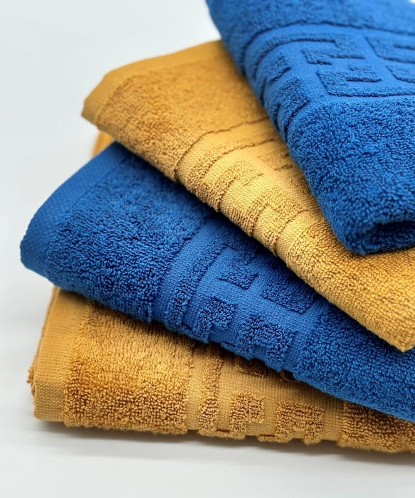 Set 4 Prosoape Bumbac 500 gr/mp, 50x90 cm, Dunga Greceasca, Albastru/Galben Mustar C1172 [3]