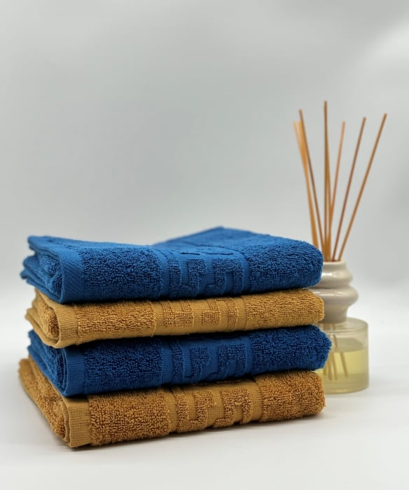 Set 4 Prosoape Bumbac 500 gr/mp, 50x90 cm, Dunga Greceasca, Albastru/Galben Mustar C1172 [2]