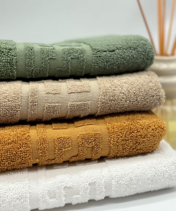 Set 4 Prosoape Bumbac 500 gr/mp, 50x90 cm, Dunga Greceasca, Bej/Verde Kaki/Alb/Galben Mustar C1186 [3]