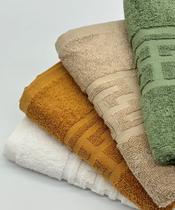 Set 4 Prosoape Bumbac 500 gr/mp, 50x90 cm, Dunga Greceasca, Bej/Verde Kaki/Alb/Galben Mustar C1186 [2]