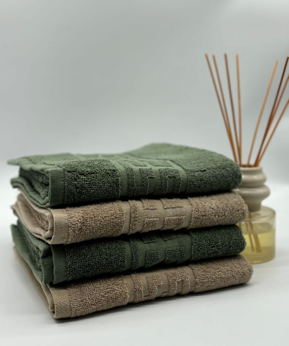 Set 4 Prosoape Bumbac 500 gr/mp, 50x90 cm, Dunga Greceasca, Bej/Verde Kaki C1120 [2]