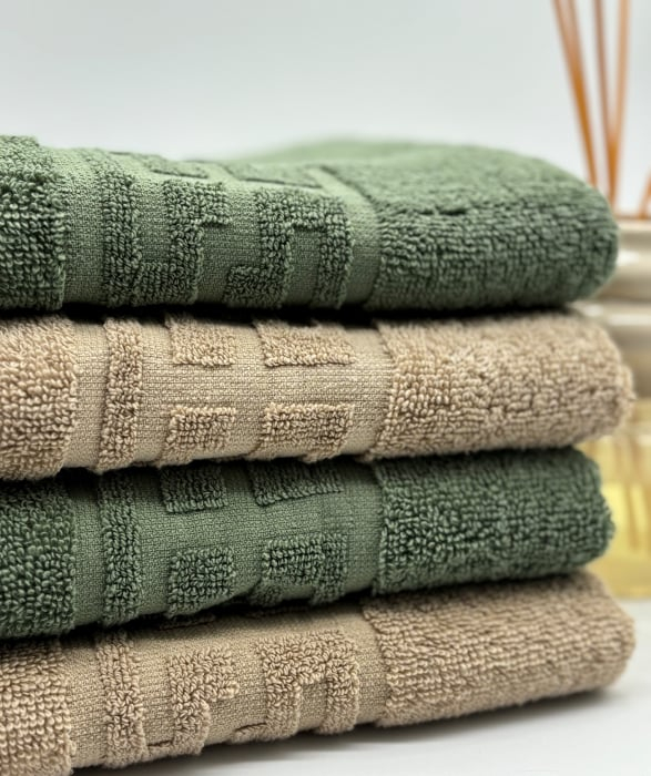 Set 4 Prosoape Bumbac 500 gr/mp, 50x90 cm, Dunga Greceasca, Bej/Verde Kaki C1120 [3]